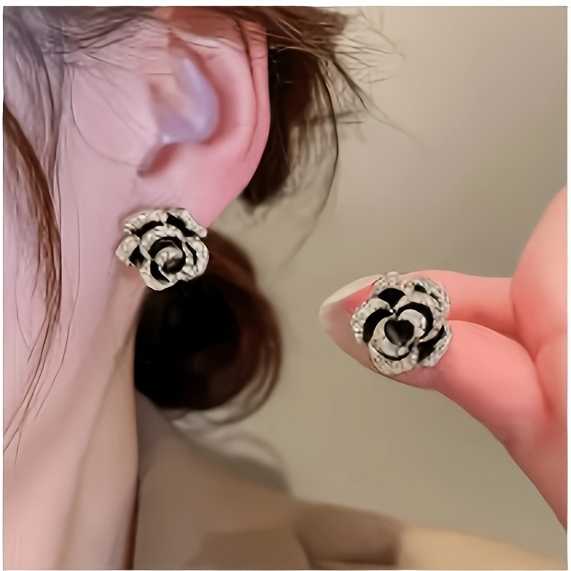 Camellia Stud Earrings for Women — Elegant Rose Petal Design
